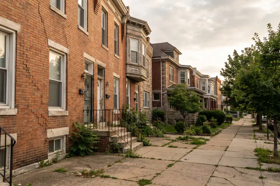 Rowhomes and larger detached houses near Logan Triangle