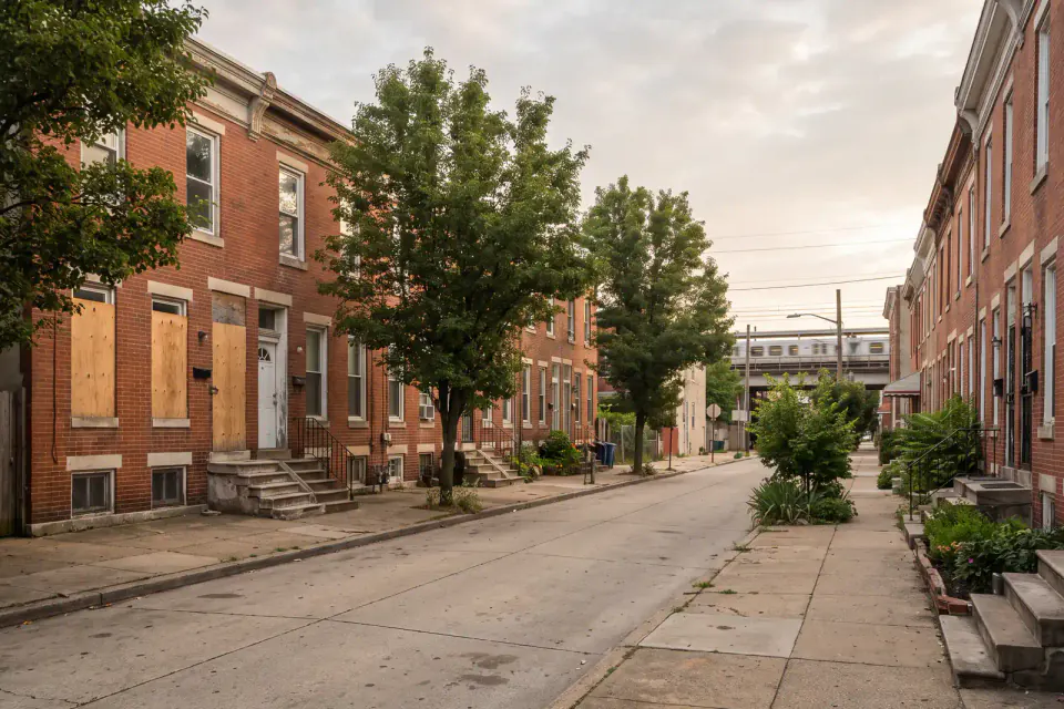 Brick rowhomes near the Nicetown-Tioga station