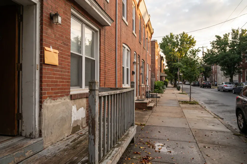 Older rowhouse awaiting a documented municipal repair review